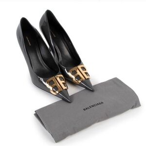 Balenciaga Gray Patent Pointed Toe BB Pumps Heels Sz 37